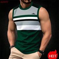 Simple Casual Striped Print sleeveless T-shirt For Men Street Men's tank tops Summer casual vest Clothing Loose Oversized TShirt 6