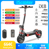 12inch iScooter iX8 Off-Road Electric Scooter Dual Motors 2400W 48V 20Ah Battery 65-70KM Range, 4 Speeds 60KM/H Max with app