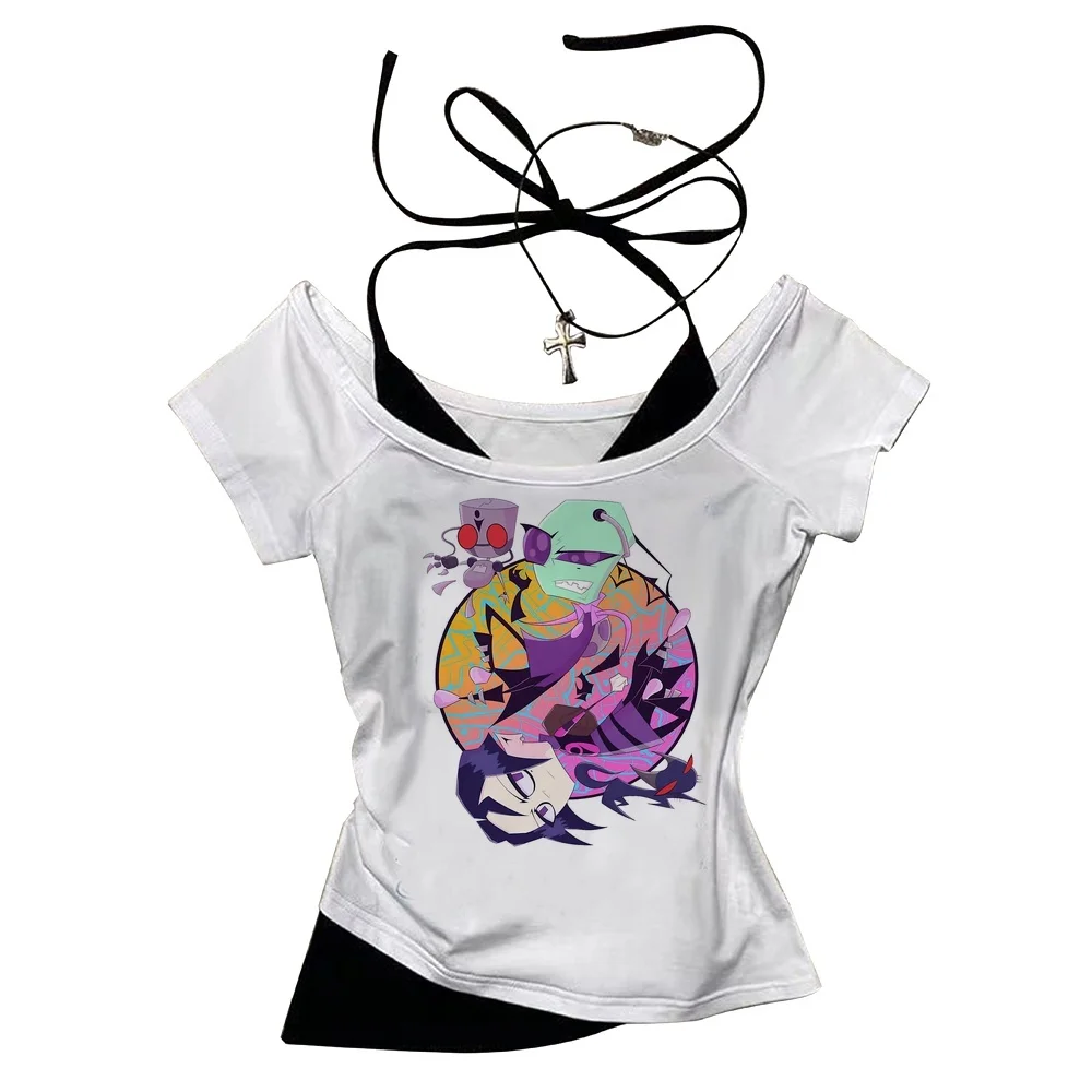 Invader Zim Crop-Top Mädchen Cutecore Dollette Scene Jojifuku Top T-Shirts Baddie Y2K Gothic Party Cutecore – Detail 1