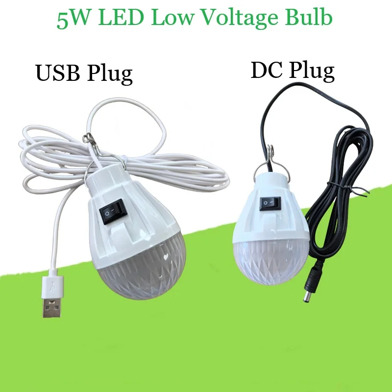 5W USB Bulb 5V LED Tent Lamp Low Voltage Battery Charging Light with Switch DC Port Camping Outdoor Barbecue Hiking Travel Work