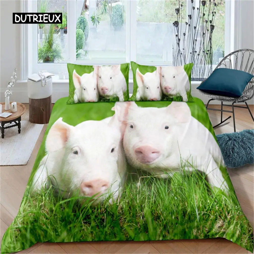 Cute Pig Duvet Cover Kawaii Pig Bedding Set Polyester Pigs Floral Comforter Cover Twin King for Teen Boy Girl Gift Room Decor