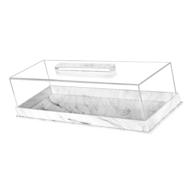 Rectangular Dessert Serving Tray with Clear Lid Acrylic Cake Display Box Cake Storage Tray for Professional and Home Use