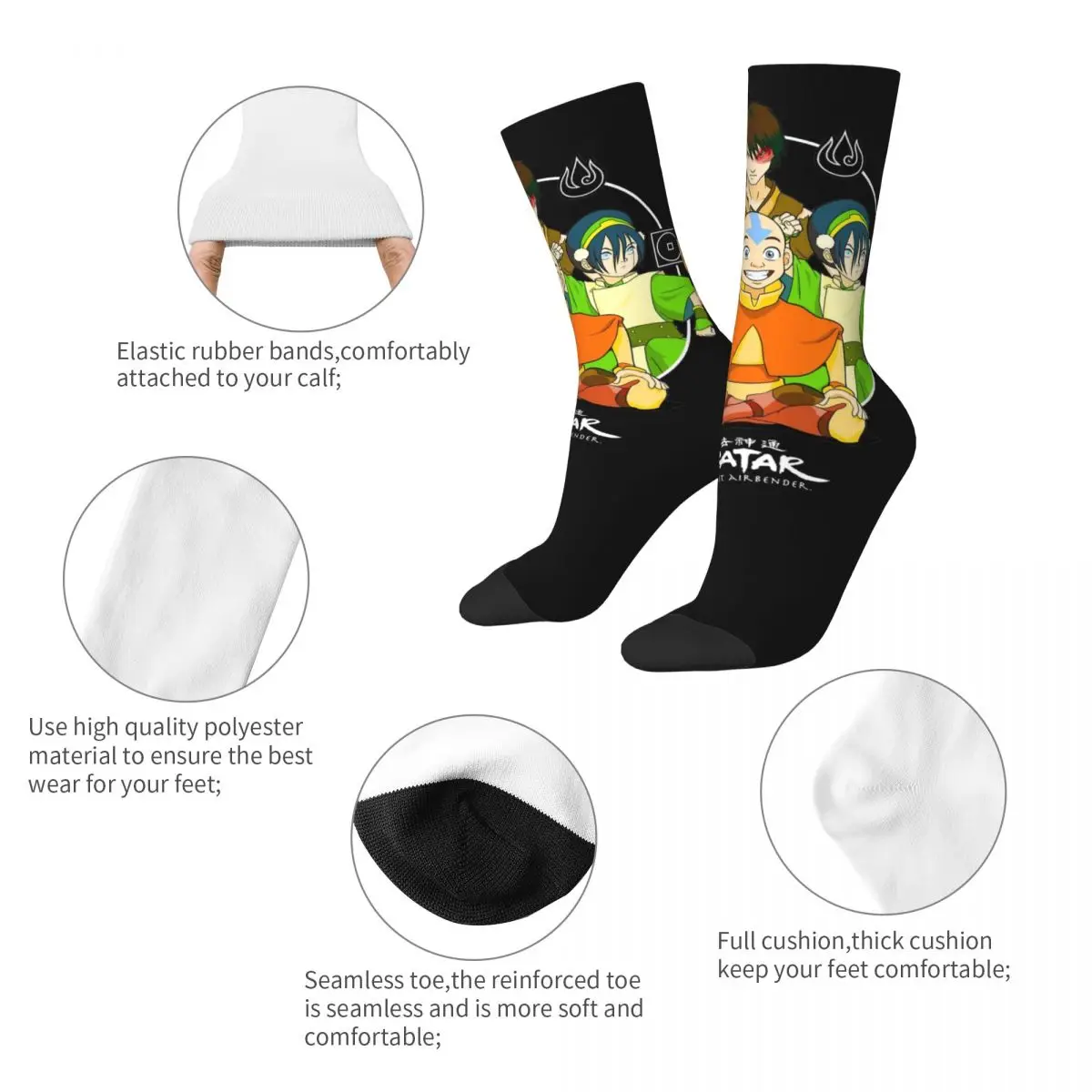 Harajuku Avatar The Last Airbender Football Socks Group Nations Master Class Polyester Long Socks for Women Men Non-slip