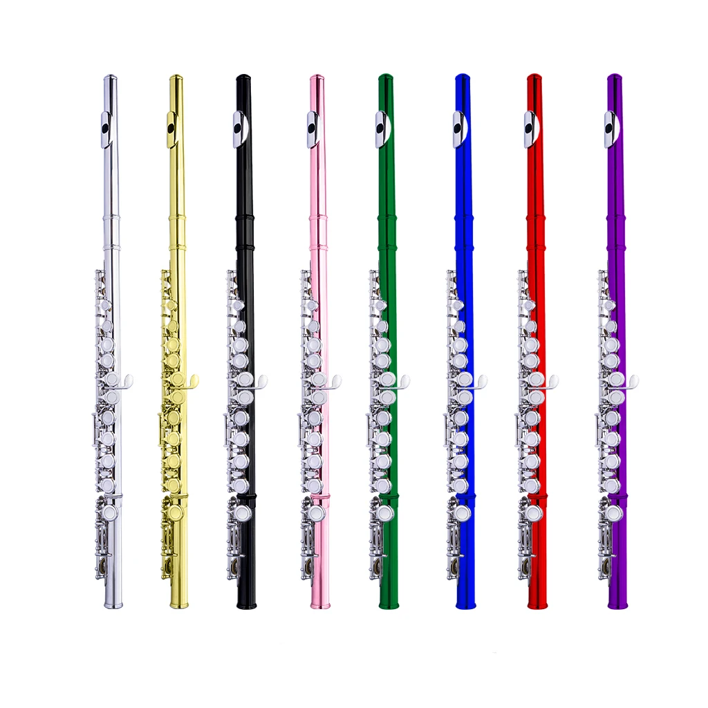 16 Holes Closed Hole Flute C Key Flutes Woodwind Instrument Silver Plated Concert
