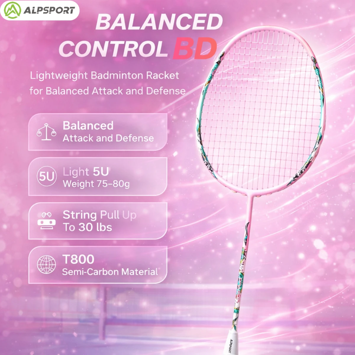 

ALP Dragon 5U BD 75g Ultralight Pink Badminton Racket Genuine Product Full Carbon Fiber Suitable for Beginners