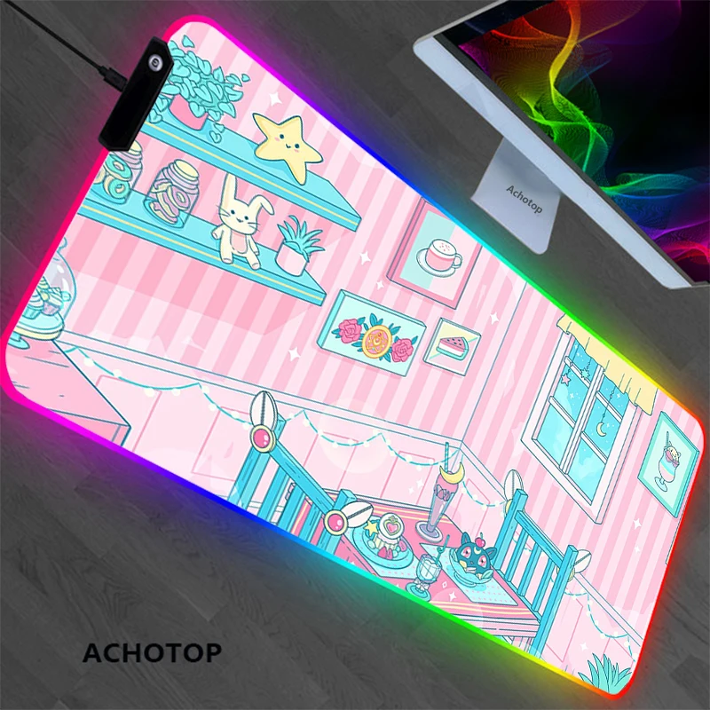 Imagem -04 - Rgb Kawaii Preto Gato Mouse Almofada Grande Computador Teclado Portátil Led Xxxl Acessórios de Jogos Mesa Tapete Mousepad Bonito Usb