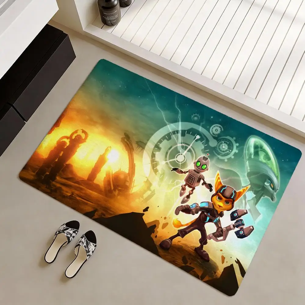 Alfombra de franela suave antideslizante para puerta, diseño de R-ratchet y C-clank, alfombra gruesa para decoración del hogar y la sala de estar