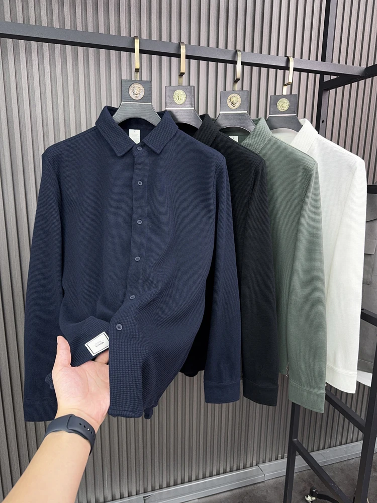 

Svip Men's Thiened Long Sve Casual irt Stand Collar Pure Color Comfortable Autumn Winter Flannel Lattice Patterned irt