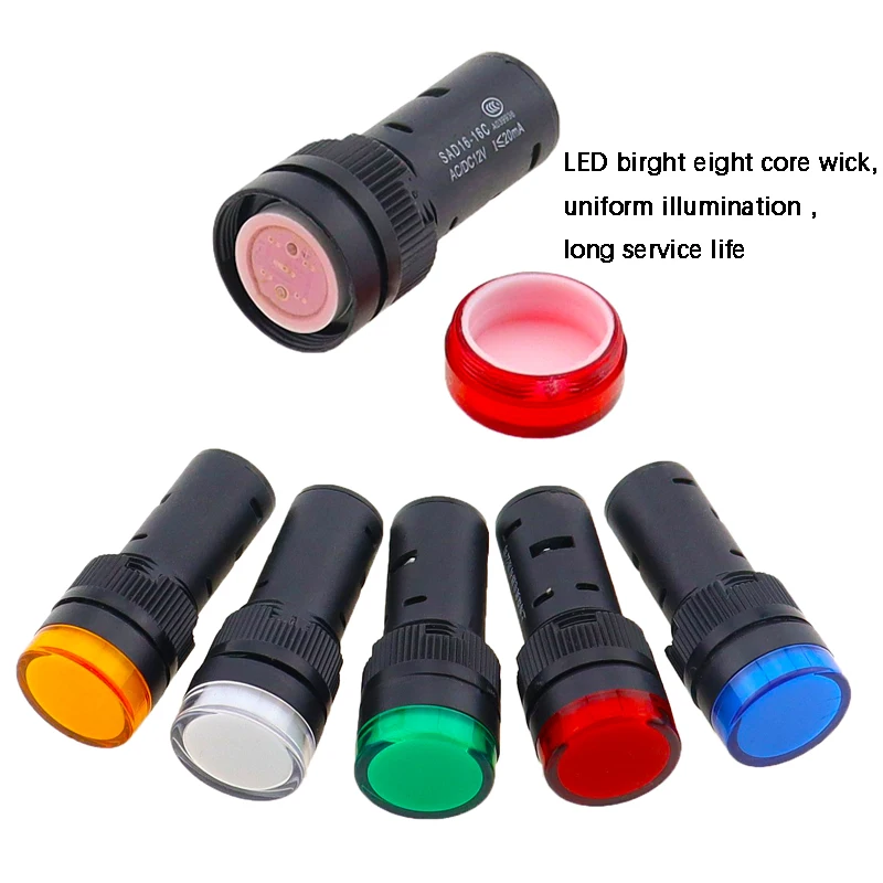 AD16-16 16mm Plastic LED Power Indicator Light Panel Mount 12V DC 220V AC Red Green Blue Yellow Pilot Signal Lamp Lights