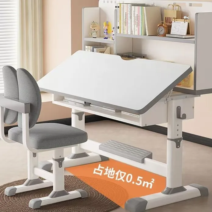 Children's study tables and chairs, primary school students can lift and lower, writing table can be adjusted, desktop learning