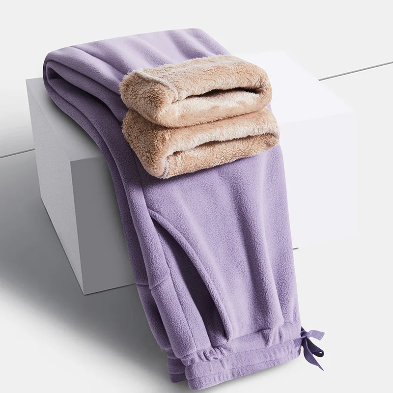 الثقيلة الصوف السراويل الرجال النساء الشتاء سميكة القطن فضفاض مستقيم الساق الرياضة بناطيل كاجوال سراويل شتوية دافئة الرجال السراويل