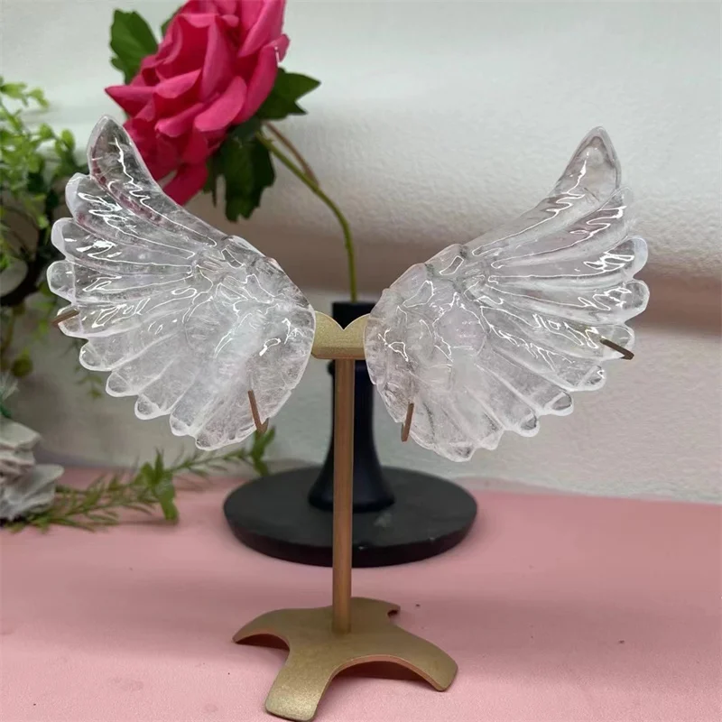 

Natural carved quartz craft crystal clear quartz angle wings for home decoration