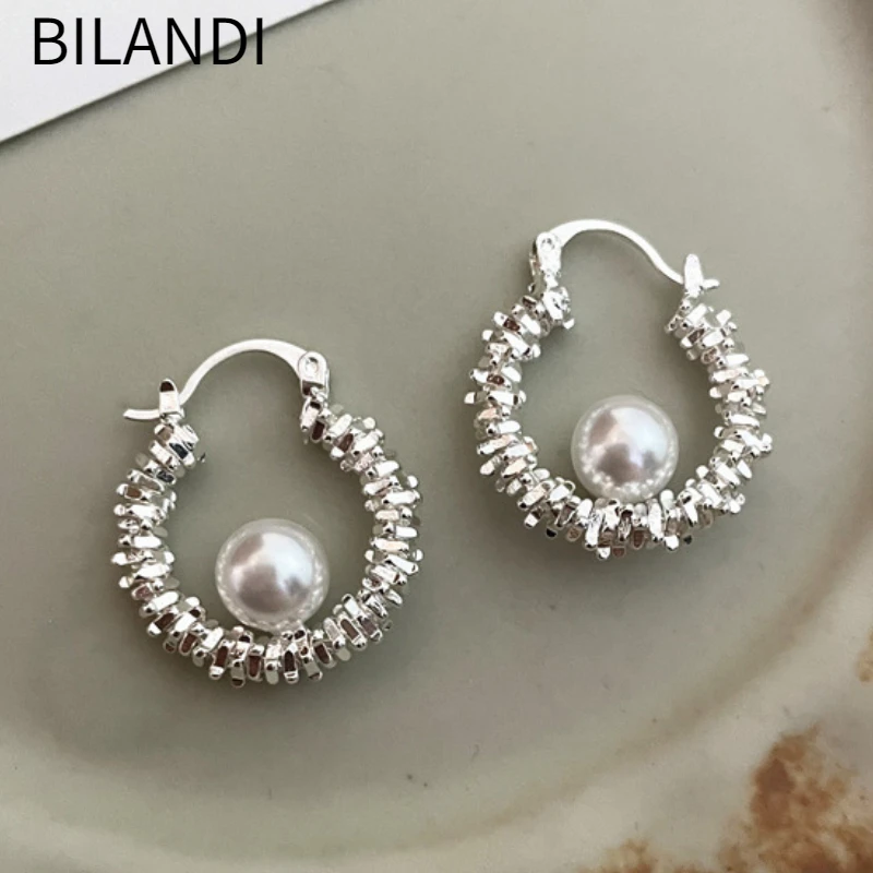 Bilandi Modern Jewelry Elegant Temperament Simulated Pearl Hoop Earrings For Women Female Gifts 2025 Trend New Hot Selling