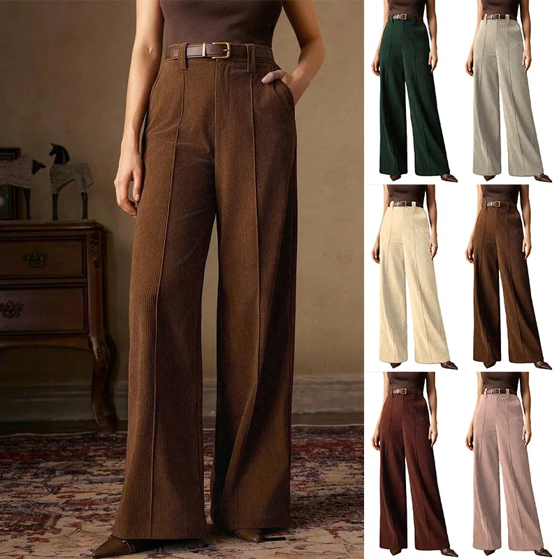 High Waist Wide Leg Pants for Women Elegant Vintage Casual Loose Fit Full Length Trousers Fashion Solid Color Straight Leg Pants