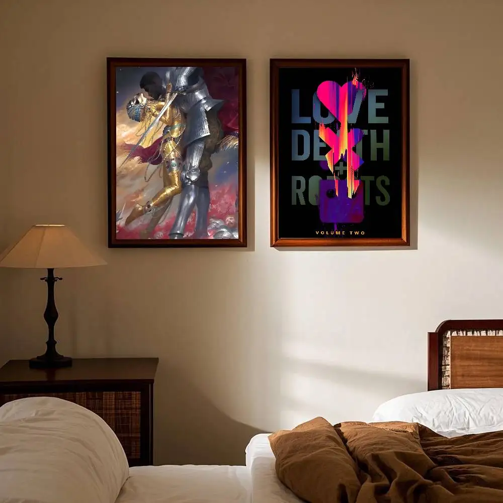 ملصق L-Love Death Robots عالي الدقة على الحائط اللاصق المقاوم للماء وغرفة المعيشة المنزلية وغرفة النوم والديكور الجمالي