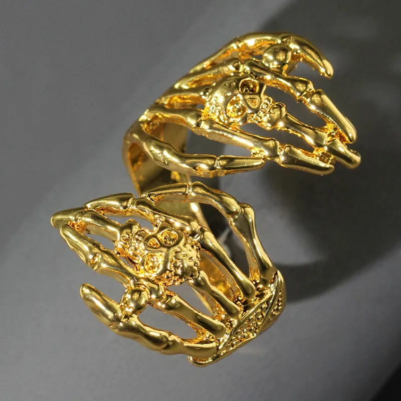 Full Body Skeleton Skull Ring Men and Women Hip Hop Rock Dark Hug Open Ring Demon Punk Gothic Biker Jewelry Halloween Gifts