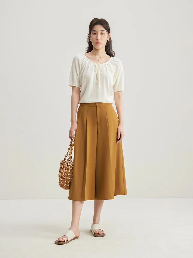 DUSHU Oversize Hepburn Style High Waisted Fashionable Cropped Skirt Pants 2024 Summer New Commuting Versatile Loose Fit24DS82131