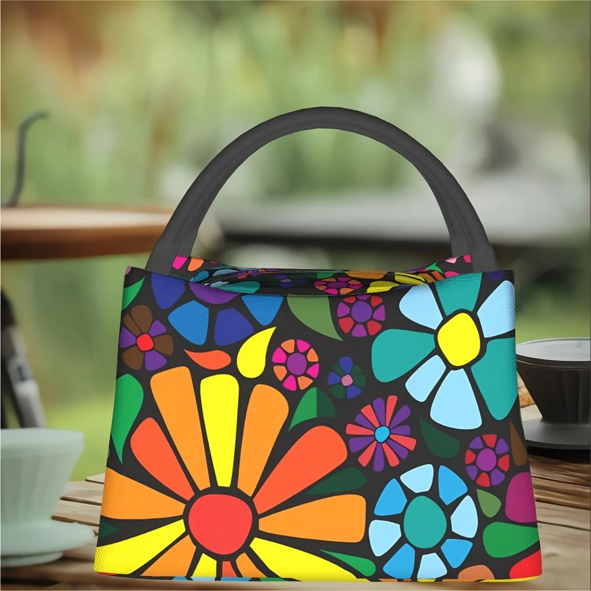 

Colorful Flower Pattern, Reusable Outdoor Portable Insulated Lunch Box, Leakproof Insulated Cooler Bag, Insulated Bag