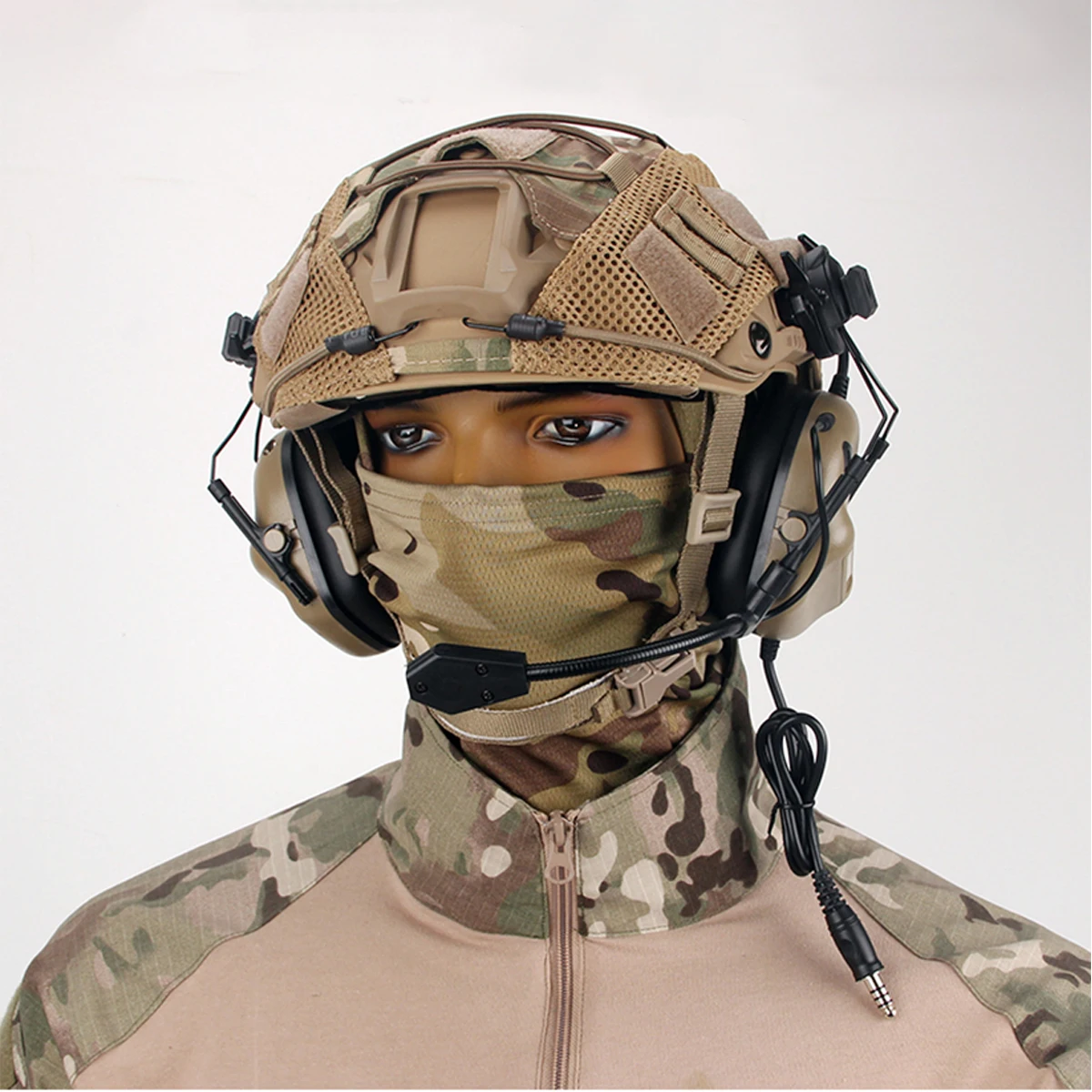 FAST Tactical Helmet Set, Tactical Gear with Communication Headset & Helmet Cover for War Games, Hunting and Airsoft Shooting