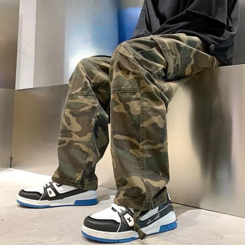 

Men's American Style Camouflage Cargo Pants High Street Loose Fit Spring Autumn Multi Pockets Trousers