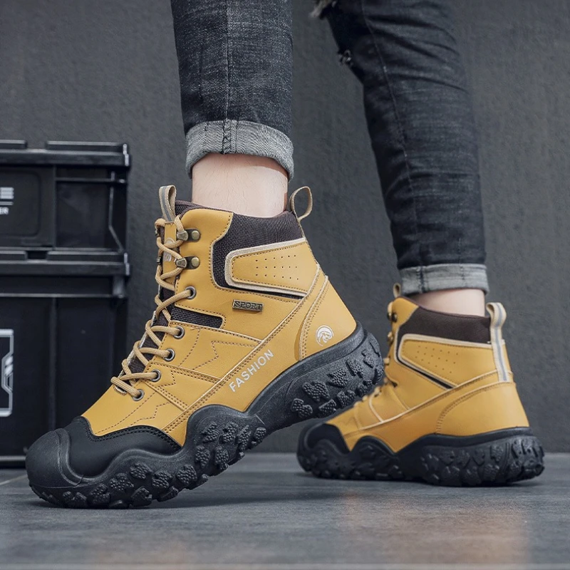 

Men's Large-sized Color-blocked Round-toed Flat-heeled High-top Durable High-quality Professional New Fashionable Hiking Shoes