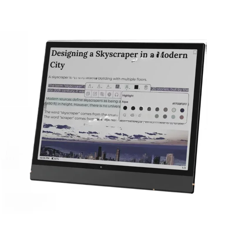 Nota 3 C Pantalla a color Papel de video Lector de libros electrónicos Tableta Computadora E-Ink