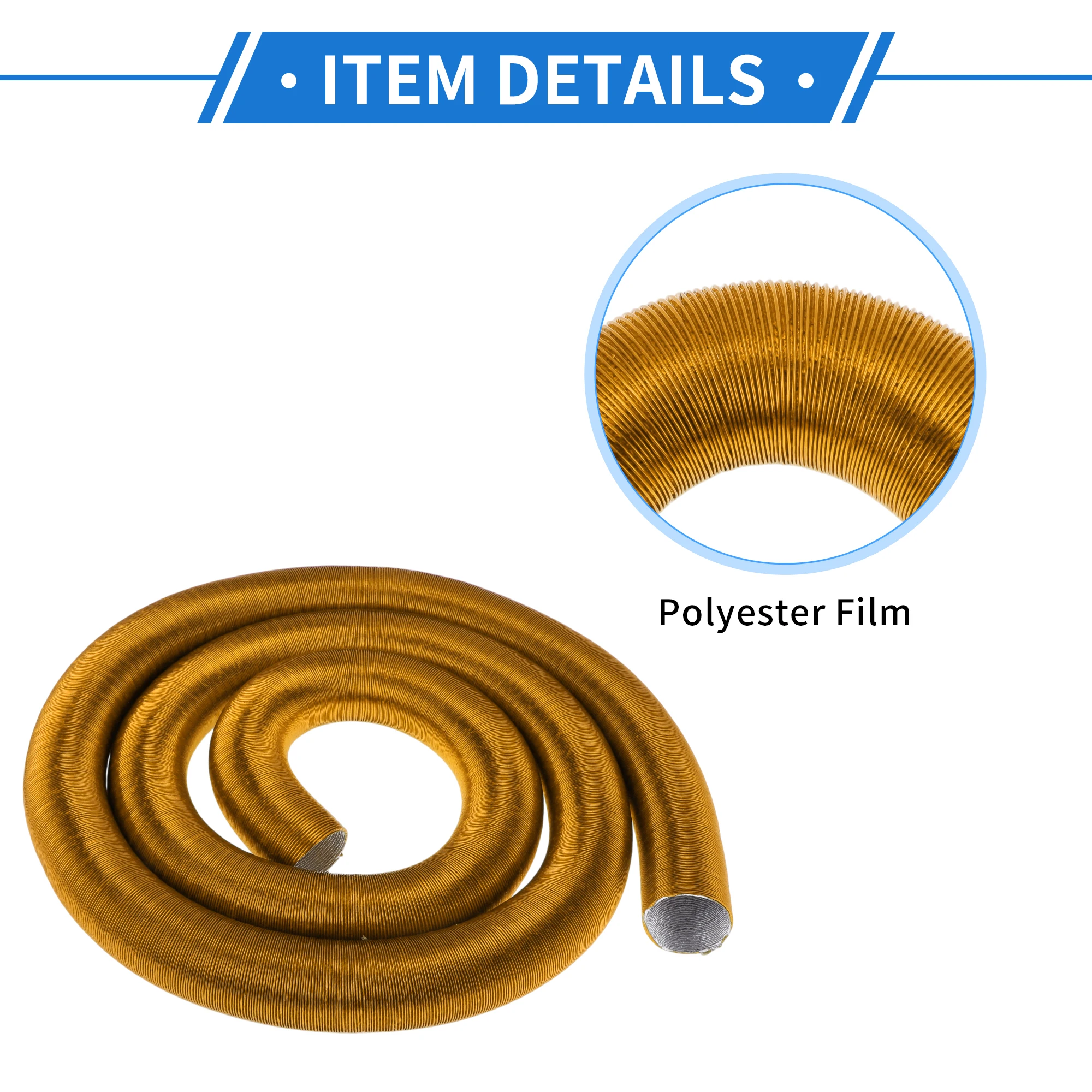 UXCELL 42mm Dia 500cm Car Heater Duct Pipe Aluminum Foil Gold Tone