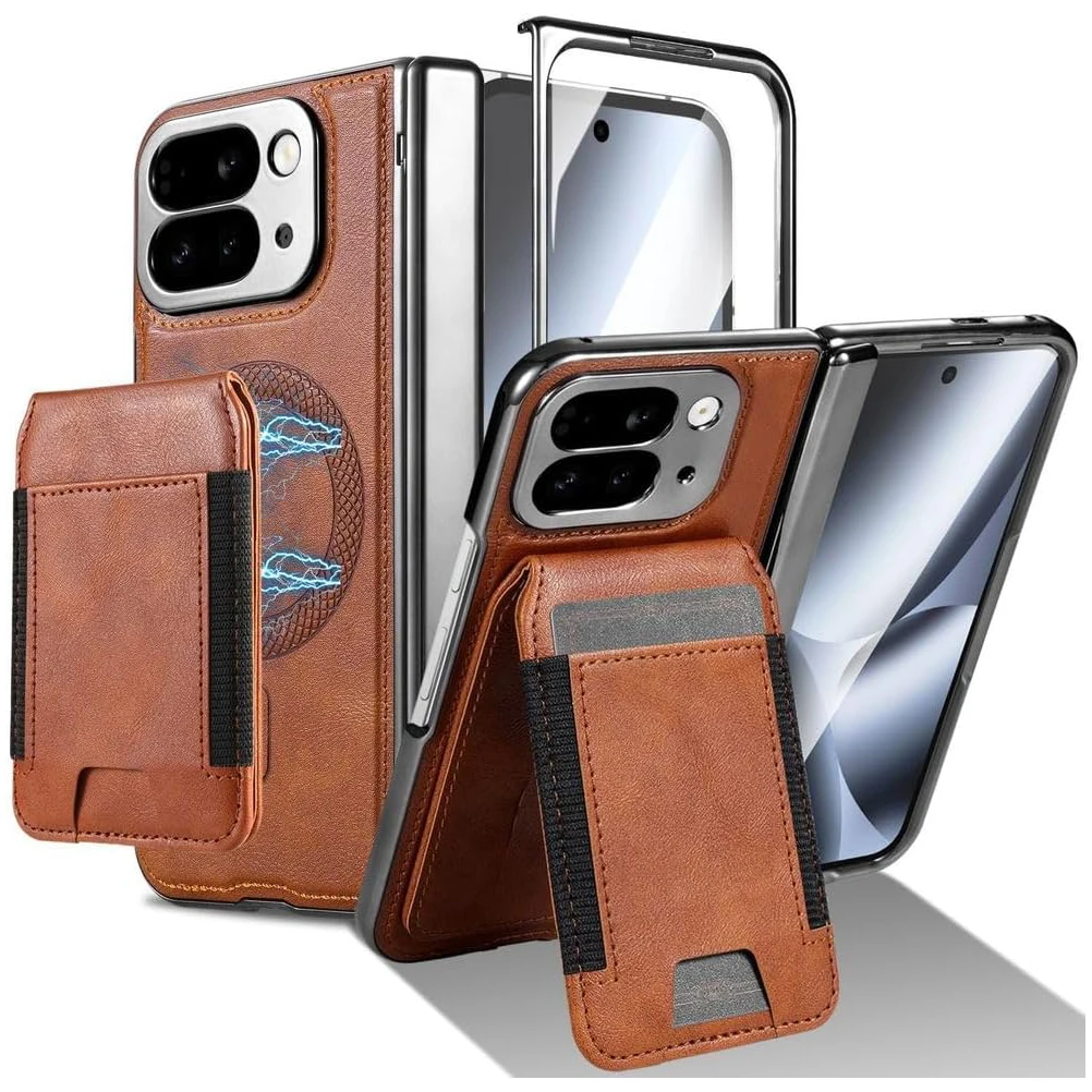 

for Google Pixel 10 Pro Fold Case No Gear Hinge Protection Leather Wallet Magnetic Heavy Duty Shockproof