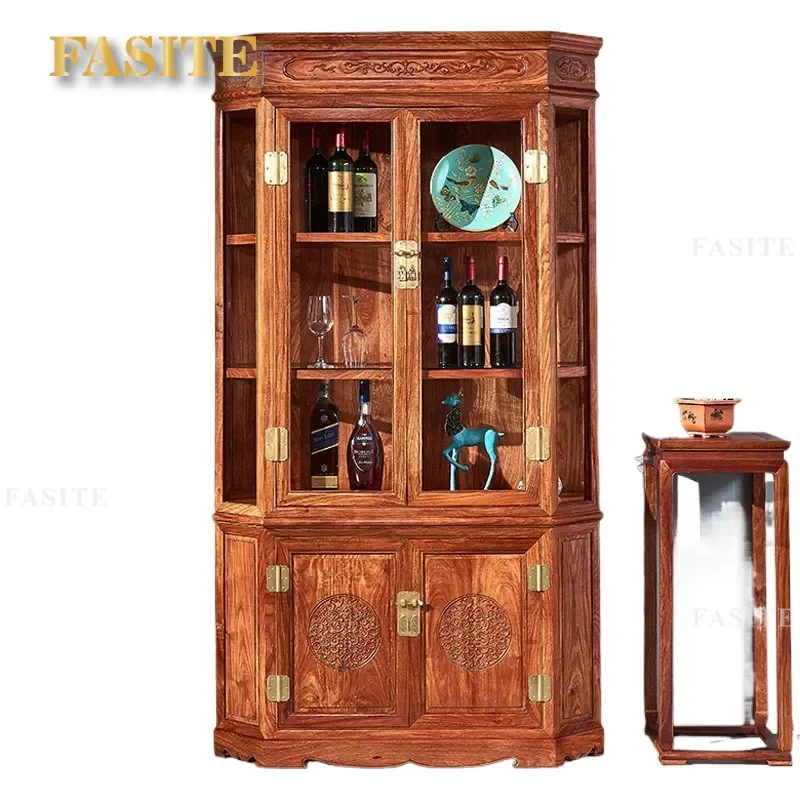 For Living Room Hedgehog Red Sandalwood Wine Cabinet Solid Wood TV Stand Side Storage Glass Display Cabinet Wall Mounted