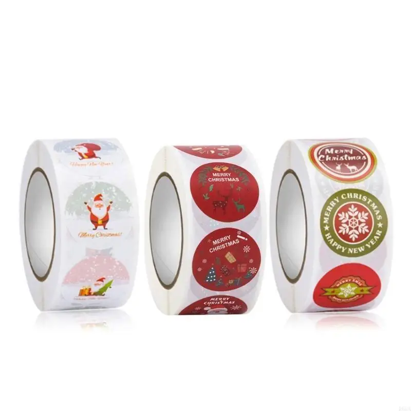 

R66A 500pcs/roll Merry Christmas Stickers 8 Designs Round Holiday Label Sticker DIY