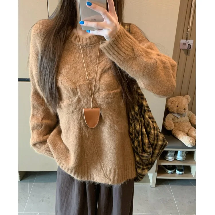 

Loose Knitted Sweater Women's Chic Autumn Winter New Sle Faionable Overhead Lazy Sle Knot Vintage Top