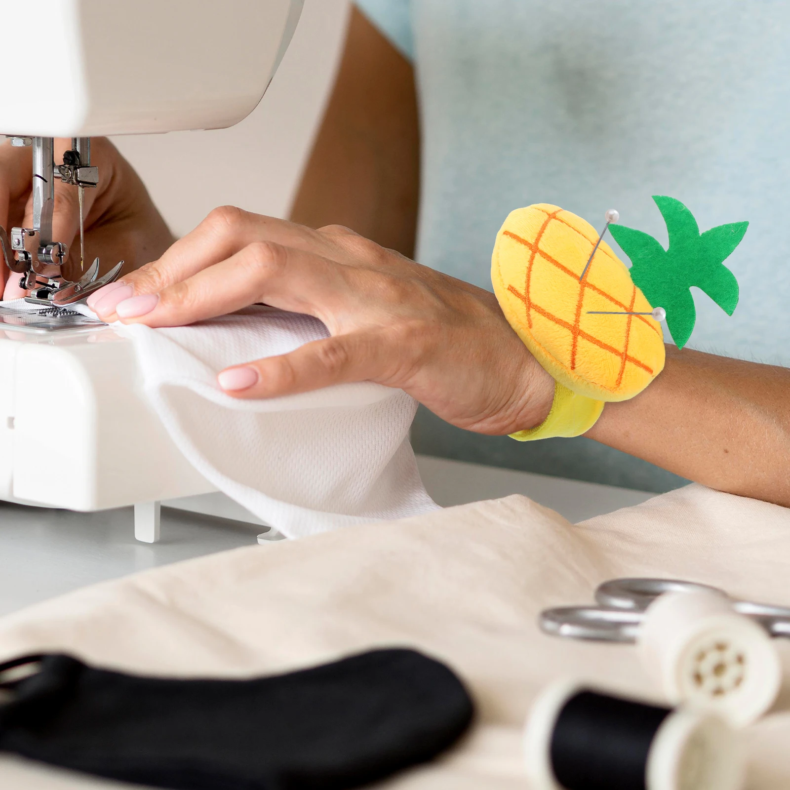 

Pineapple Shaped Pin Cushion for Sewing Wrist Holder Small Yellow Cute Needle Storage OrganizerSewing Pin Holder Wrist Cushion