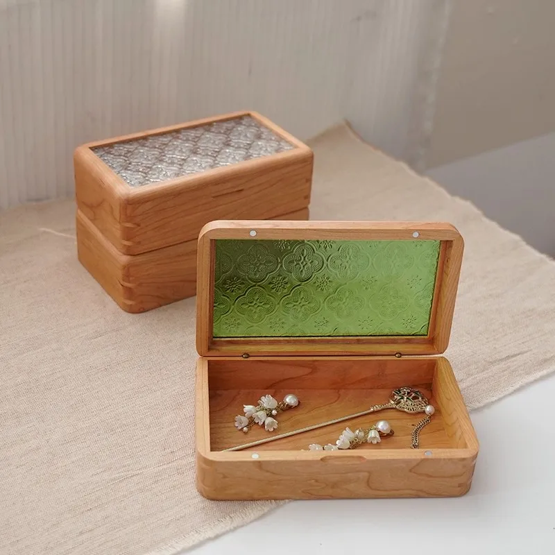 

Ящик для хранения из цельного дерева со стеклянной крышкой, шкатулка для драгоценностей в античном стиле, прямоугольная многофункциональная деревянная шкатулка, органайзер для стола