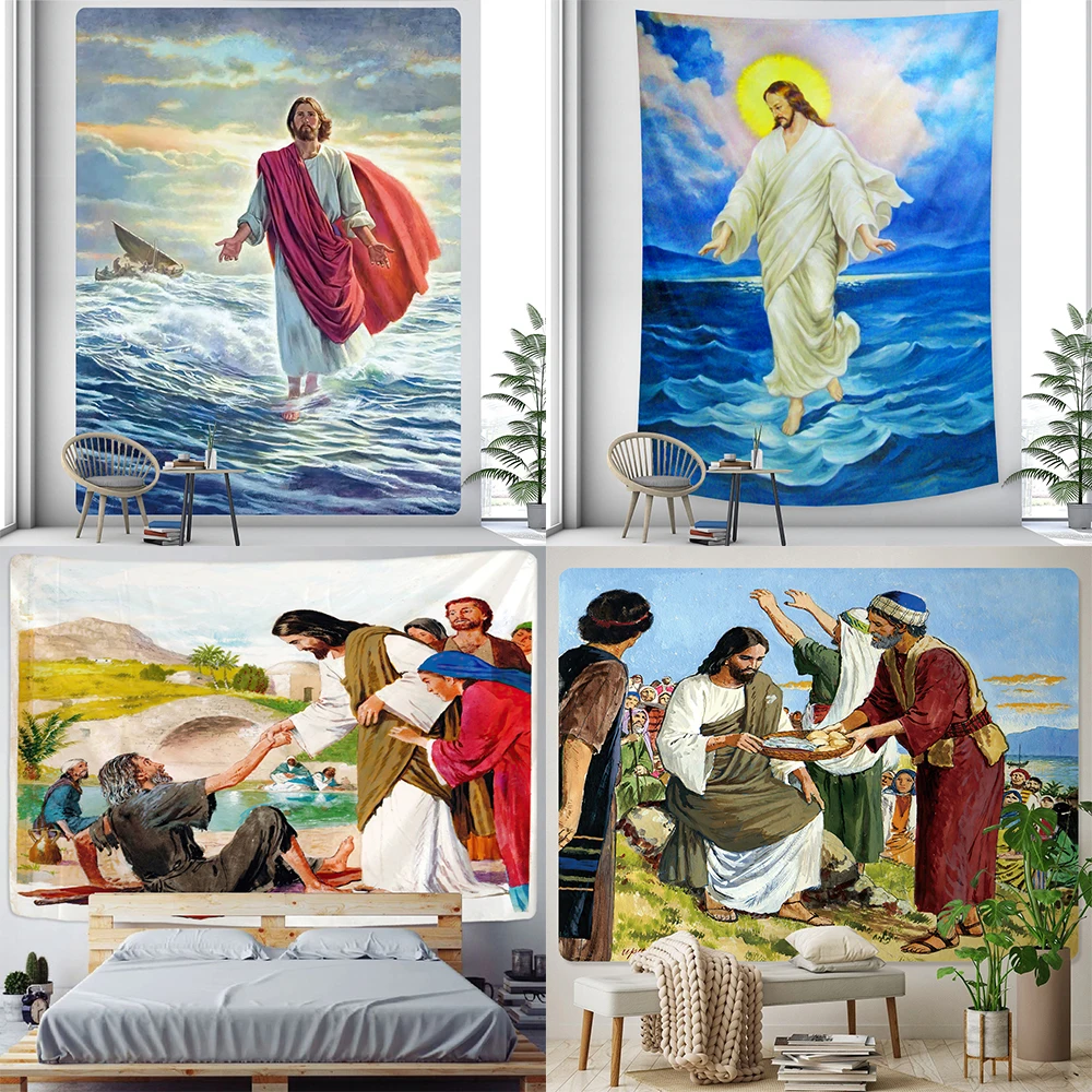 

Jesus Tapestry Home Decor Bedroom Bed Sheet Hippie Boho Yoga Mat Wall Backdrop Cloth