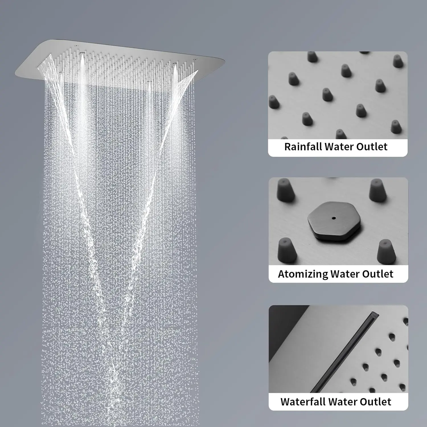 Brushed Nickel Shower Faucet System 3Functions Waterfall Mist Rainfall Ceiling Shower Head Thermostatic Full Body Shower  Set