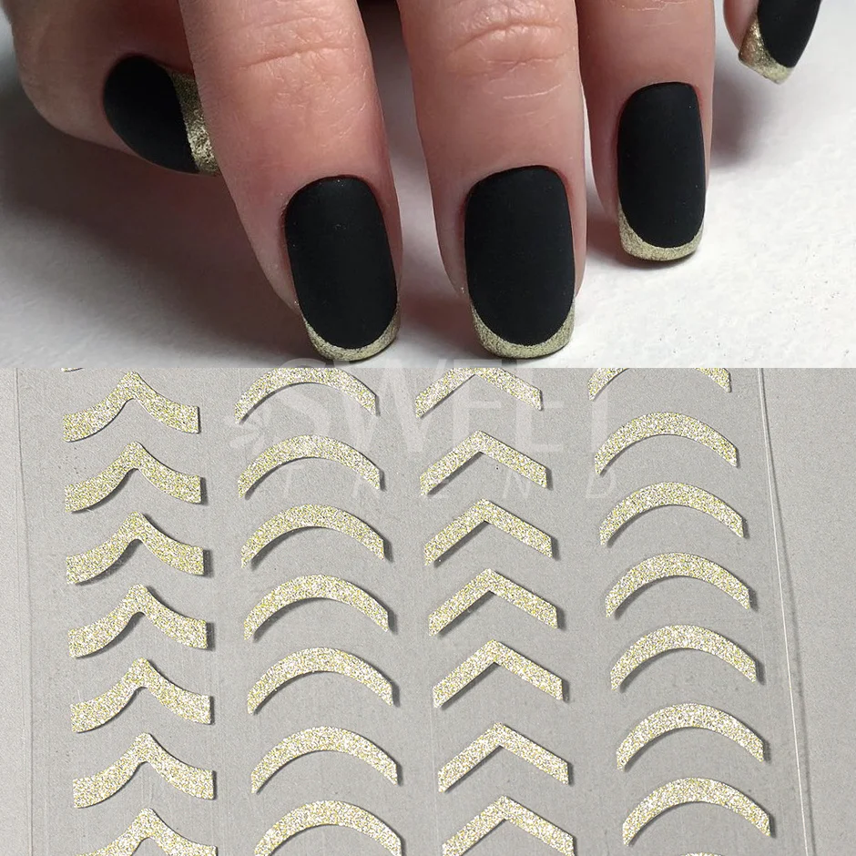 French Tips Gold Powder Sticker for Nails Manicure Stripe Line Reflective Glitter Fire Autumn Winter Decor Accessory SAH-244