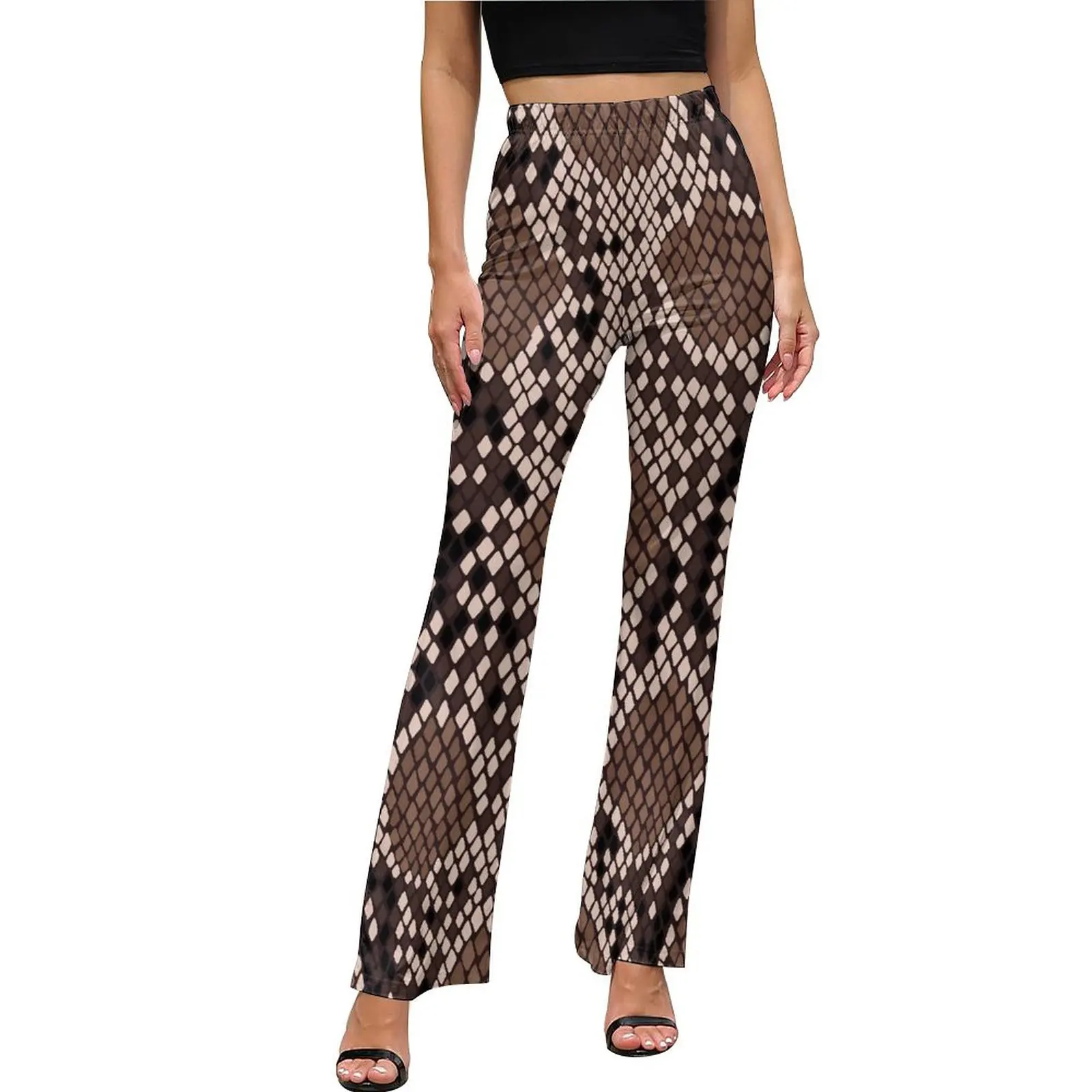 

Textured Snakeskin Casual Pants Female Abstract Animal Slim Streetwear Flared Pants Summer Sexy Graphic Trousers