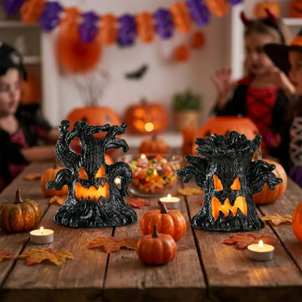 Resin Halloween Monster Tree Light Ornament Glow Effect Spooky Scary Tree Stump Lamp Freaky Simulated Tree
