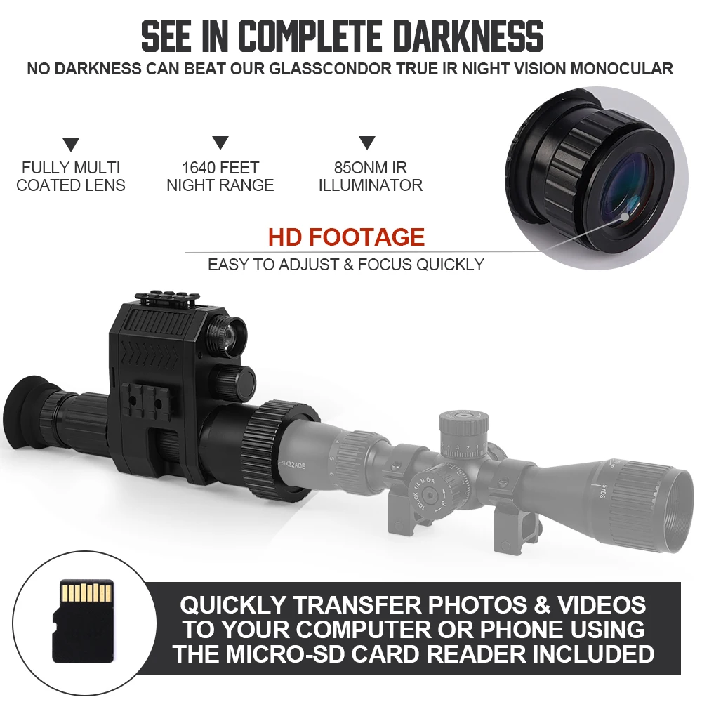 NightCrystal Megaorei 4B NK007 Plus 1080 HD أحادي تلسكوب مناظير الأشعة تحت الحمراء للرؤية الليلية نطاق إضافة على الكاميرا للصيد