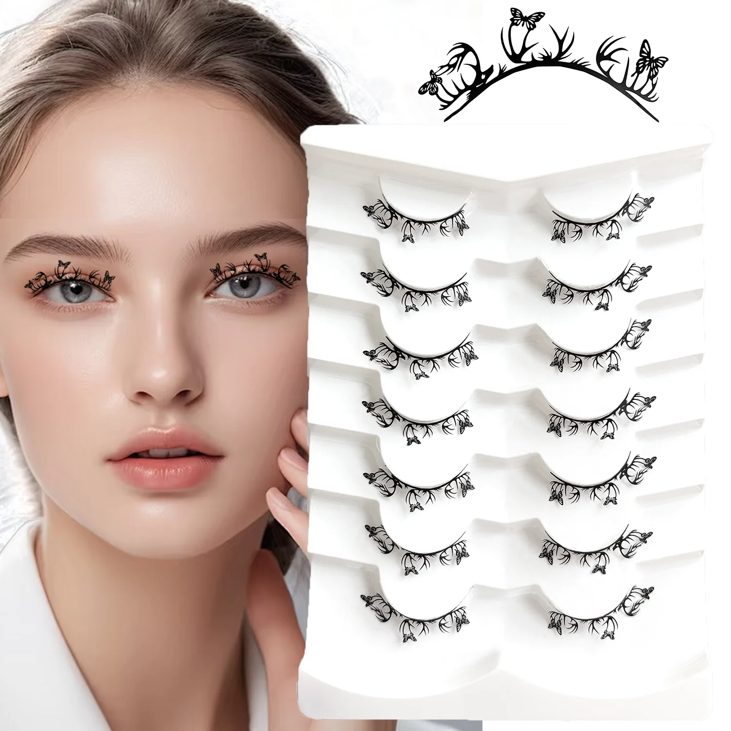 ใหม่ Spider Web Shape ขนตาปลอม Skull ปราสาทผีเสื้อธรรมชาติแถบขนตาปลอมฮาโลวีนคอสเพลย์ DIY แต่งหน้า