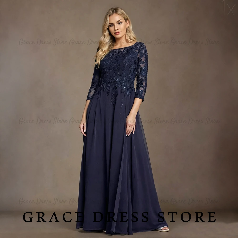 Grace Women's Wedding Party Attire Illusion Sequin Lace vestidos de festa 3/4 Sleeve A-Line Floor Length Guest Dress Customized