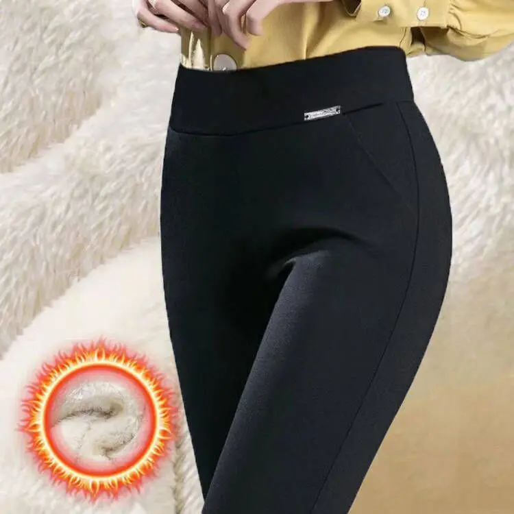 المرأة عالية الخصر Fce اصطف Thiened سراويل تقليدية الخريف الشتاء السراويل الصغيرة القدمين Sli أمي الملابس تسع نقاط