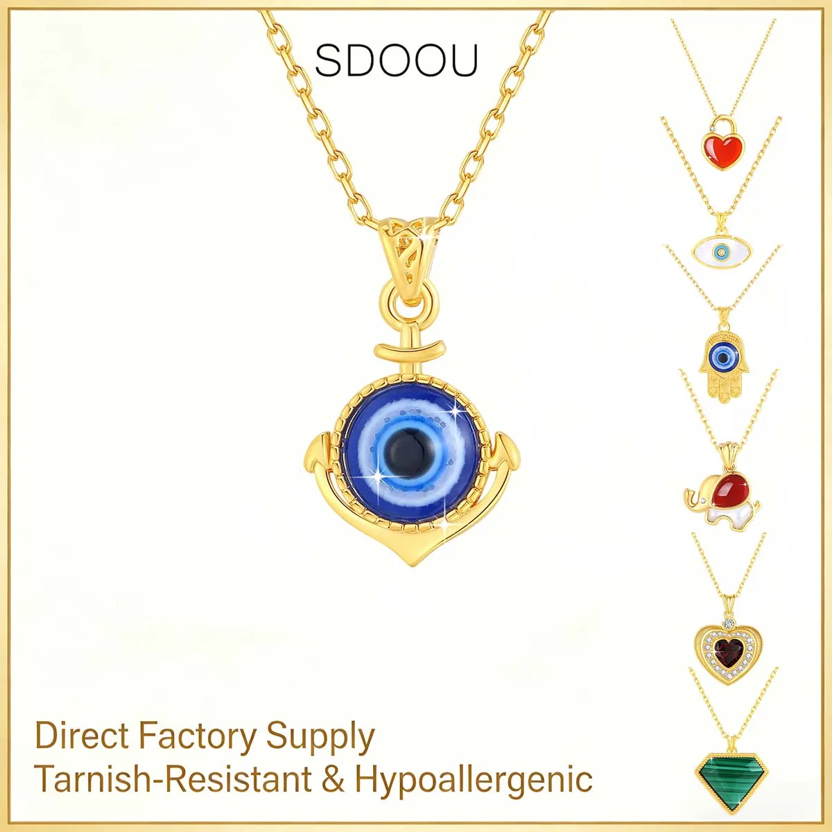 

SDOOU Trendy Real 18K Gold Heart Necklace Chain Blue Evil Eye Charms Pendant Perfect Gift for Men Women Daily Wear Party Jewelry
