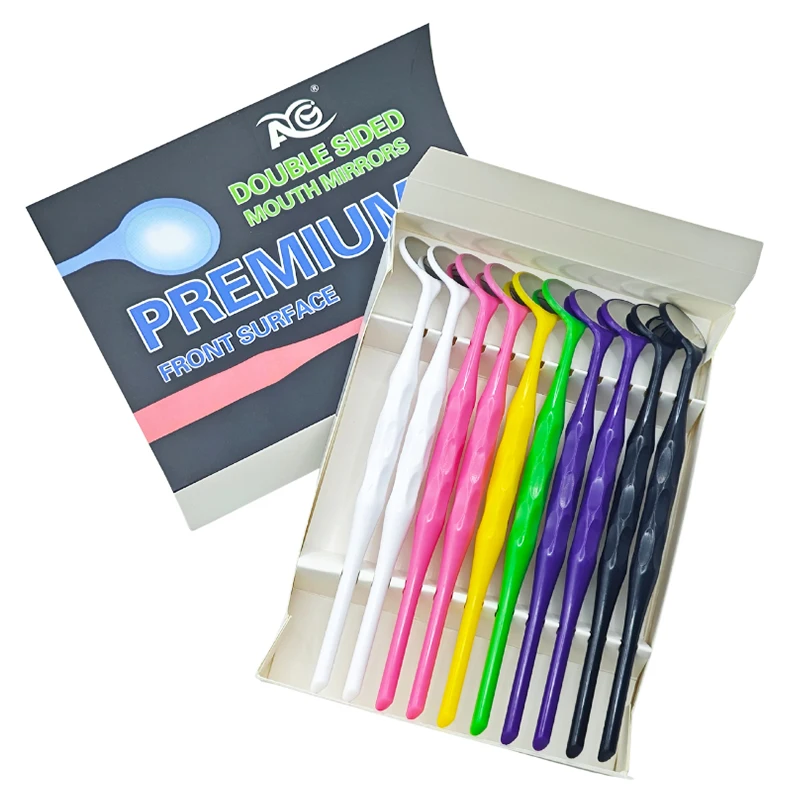 AG 10pcs/Box Dental Double Sided Mouth Mirrors Autoclavable Surface Exam Reflectors With Handle Oral Tooth Whitening