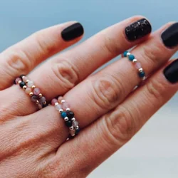 Boho Section Natural Stone Wedding Rings For Women Girls Multi Color Handmade Stainless Steel Statement Ring Jewelry