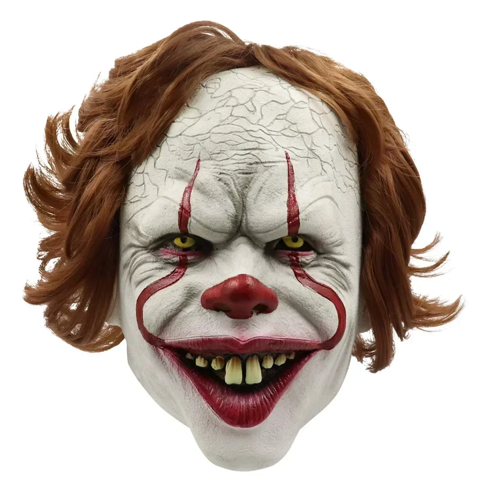 

2025 Хэллоуин Enge Clown Masker Maskerade Party Косплей Опора Pennywise Horror Bruin Haar Clown Masker Verkleedspullen