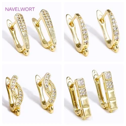18K Gold Plated Brass Inlay Zircon Earwires Earring Hooks Clasps Fastener For DIY Women Earring Making Accessories Wholesale