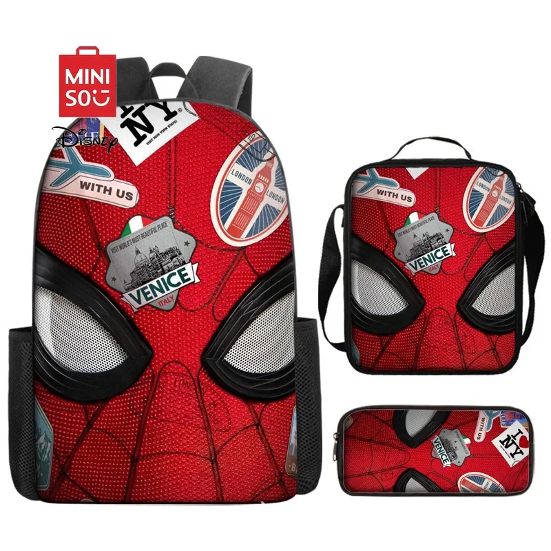 MINISO Disney Spider Man Kolorowy plecak z torbą na lunch Piórnik Casual Torby szkolne dla chłopców Student Superbohater 3szt Zestawy