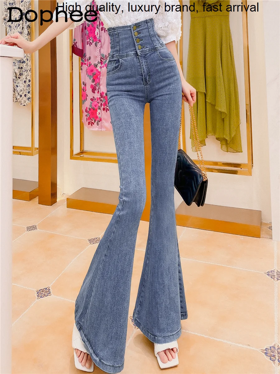 Light-Colored High Retro Waist Jeans for Women 2023 New Spring Autumn Trousers Black Fit Slim Flare Denim Pants Pantalon