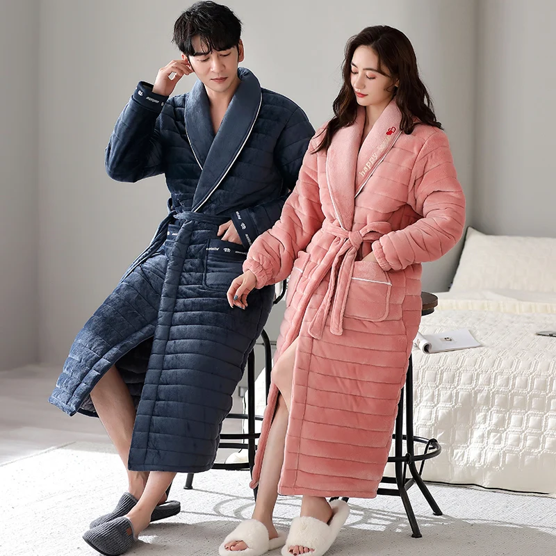 أفخم مبطن Bathrobe Couples ، سميكة Bathrobe ، معطف بأكمام طويلة ، ملابس المنزل ، 3XL ، الشتاء